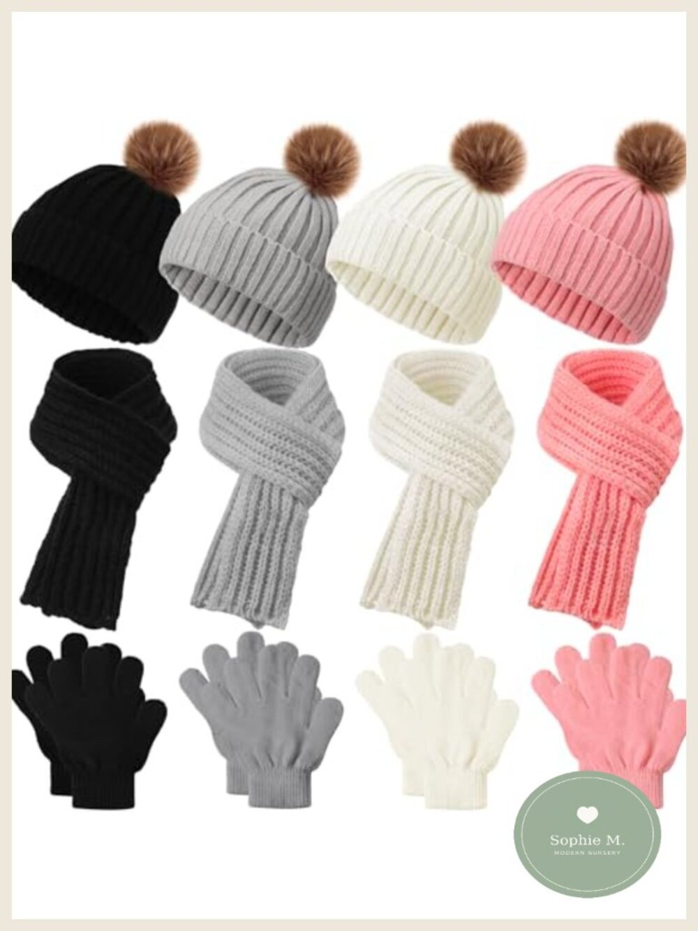 Kids Winter Hat Scarf Gloves Set Acrylic Cold Weather 3-10